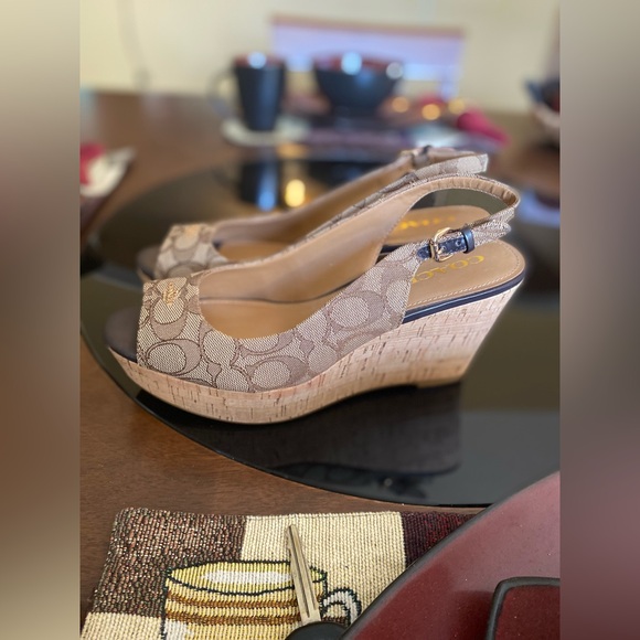 Coach ferry signature C Jacard calf Brown wedge cork shoes - Picture 3 of 13